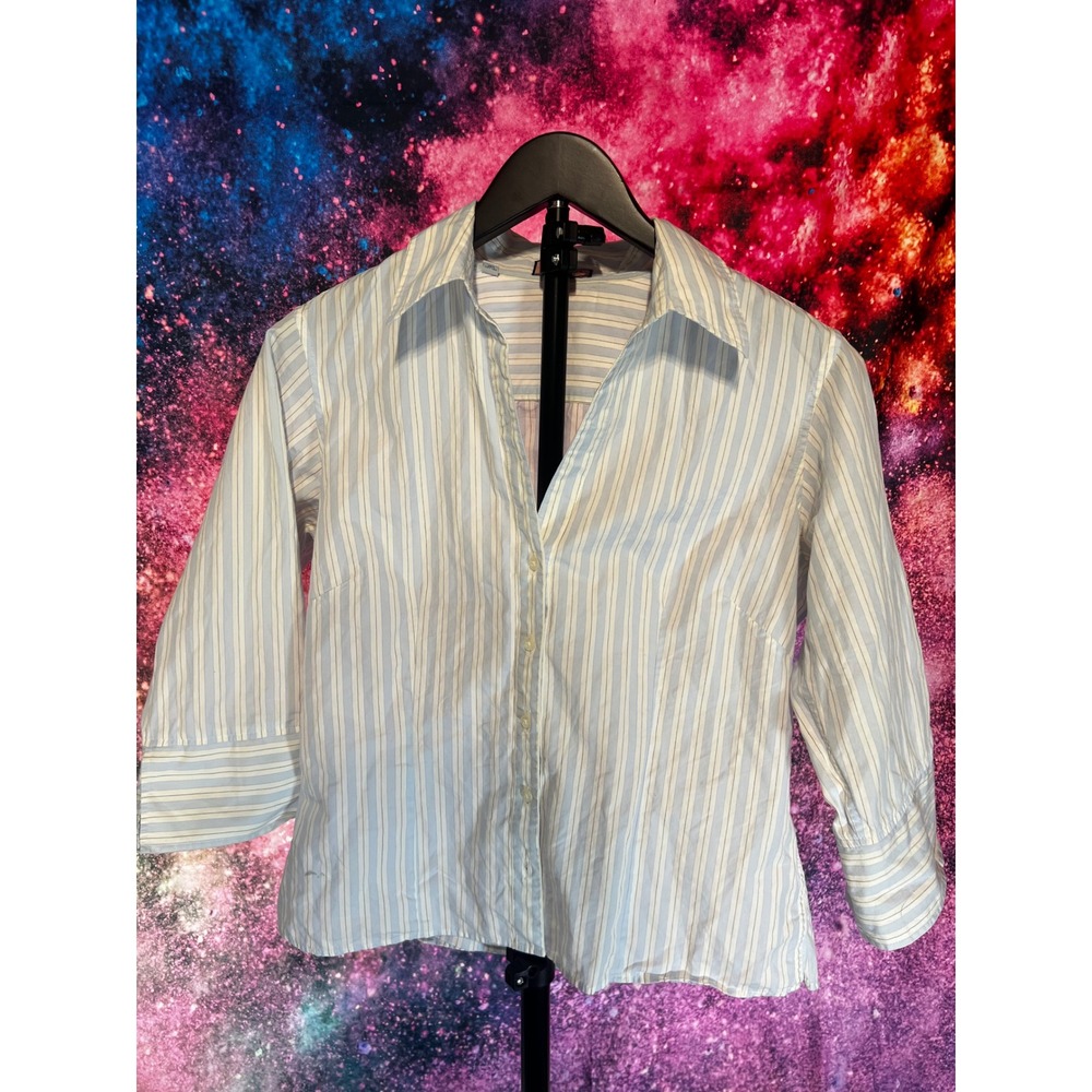 Thomas Pink London Womens Blue White Striped 3/4 Sleeve Button Down Shirt Sz 12 - Picture 2 of 5